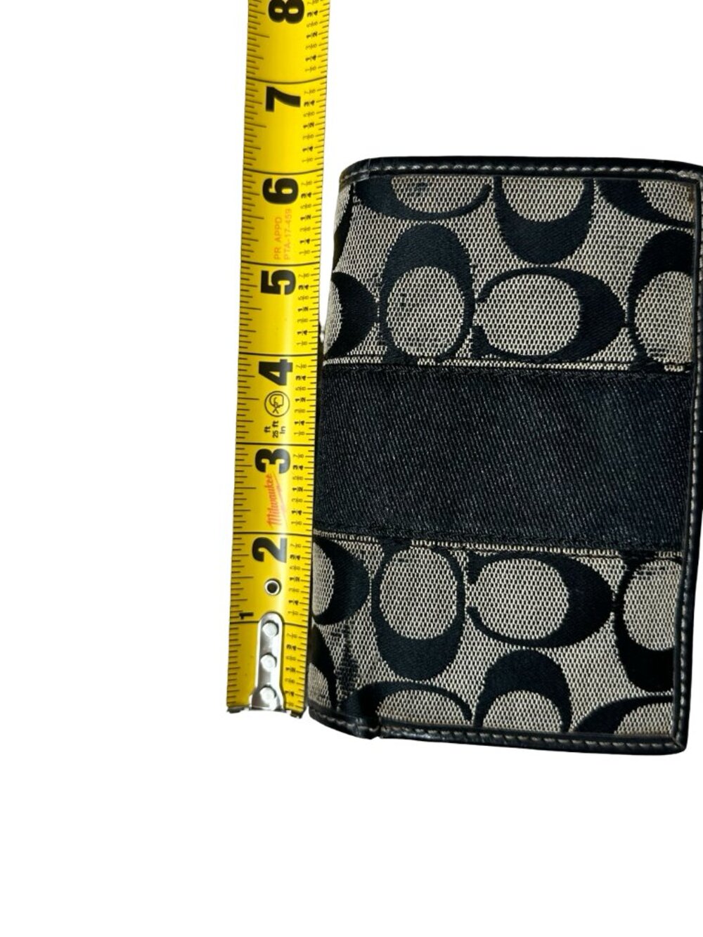 Vintage Coach Signature Jacquard Bifold Wallet Black Gray Leather Trim Preppy - Picture 12 of 13